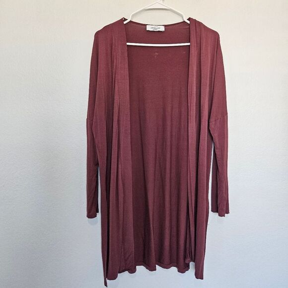 CJLA | Side Slit Long Line Pocket Cardigan Rusted Burgundy, Womens Large - Picture 1 of 6